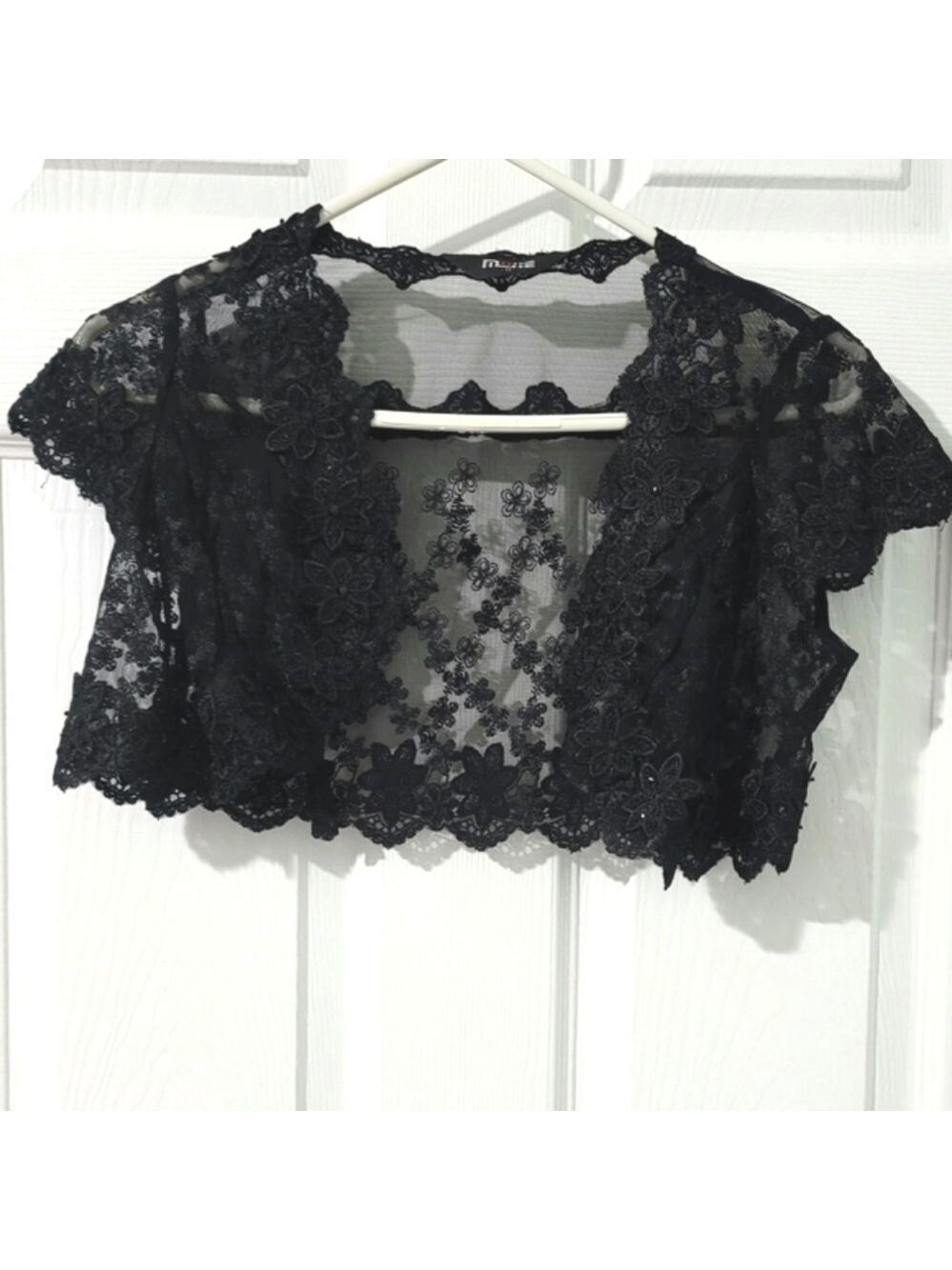 Women's Floral Lace Sparkly Open Front Shrug Cardigan Size M